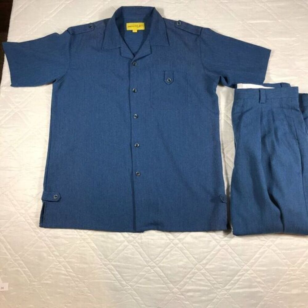Johnny Klass matching blue‎ dress pants and short sleeve dress shirt Large